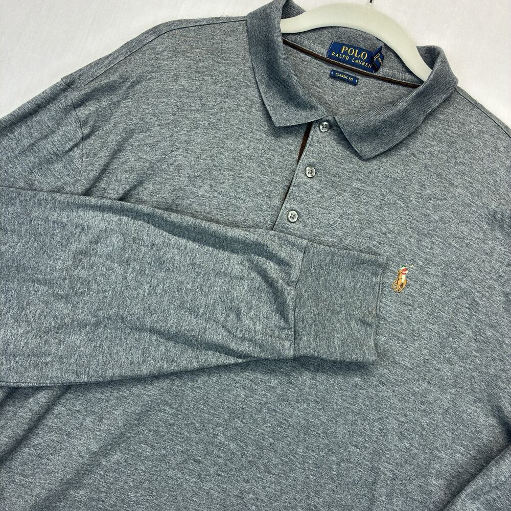 Polo Ralph Lauren Mens XL Gray Long Sleeve Polo Shirt Classic Fit Logo